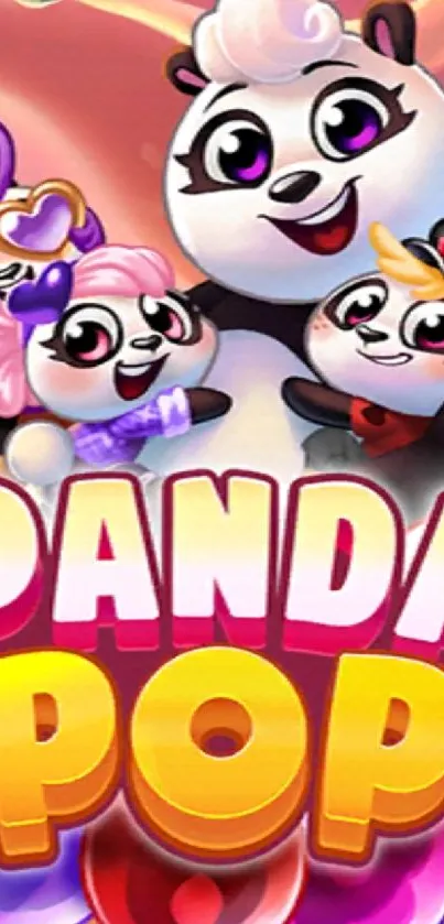 Vibrant panda characters from Panda Pop game in colorful cartoon setting.