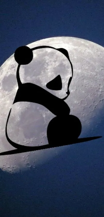 Panda silhouette in front of a bright moon.