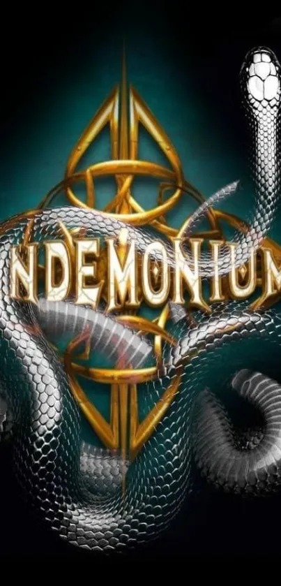 Pandemonium-inspired snake design wallpaper with teal background.