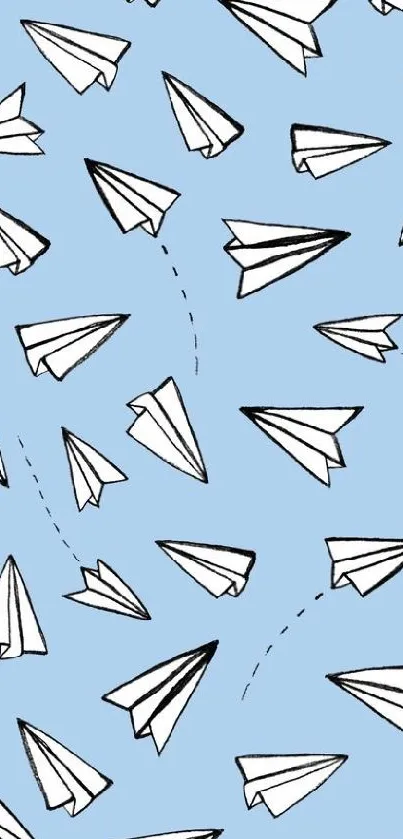 Light blue wallpaper with paper airplanes pattern.