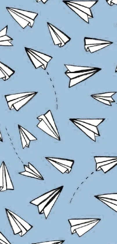 Playful paper planes on a blue sky background wallpaper.