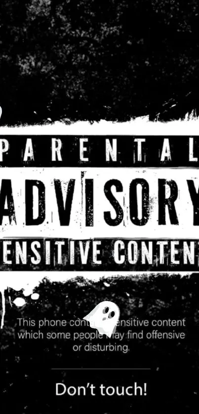 Parental Advisory phone wallpaper with ghosts and bold text.