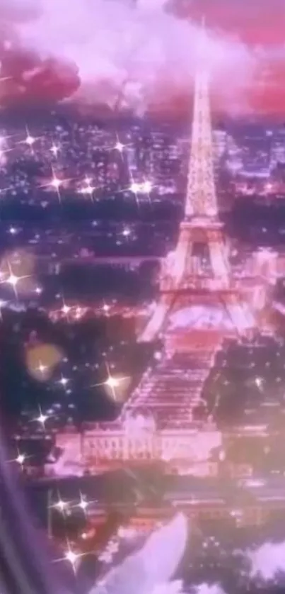 Sparkling Eiffel Tower in dreamy Paris night scene with glowing stars.