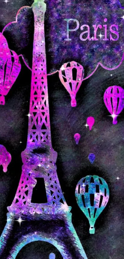 Dreamy Paris wallpaper with Eiffel Tower and colorful balloons.