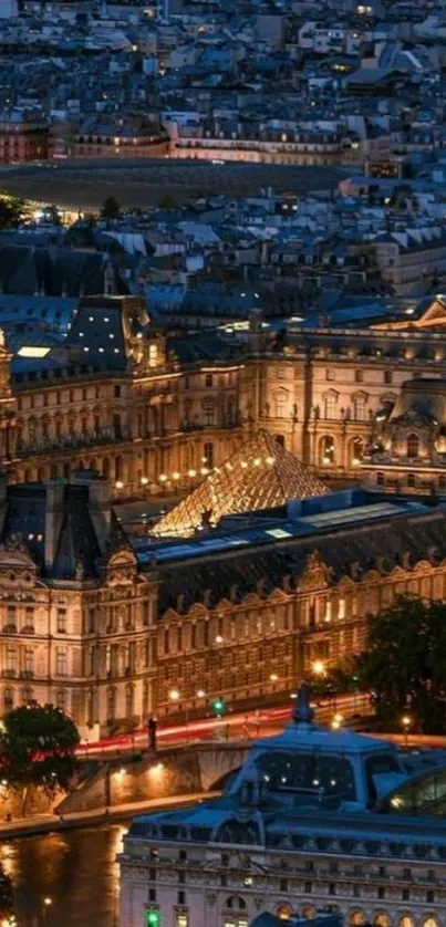 Stunning Paris evening skyline with illuminated buildings.