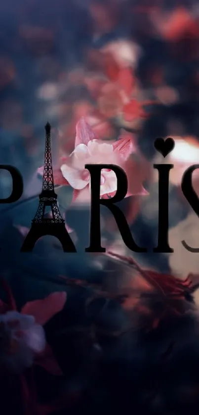 Paris-themed dark floral wallpaper with Eiffel Tower.