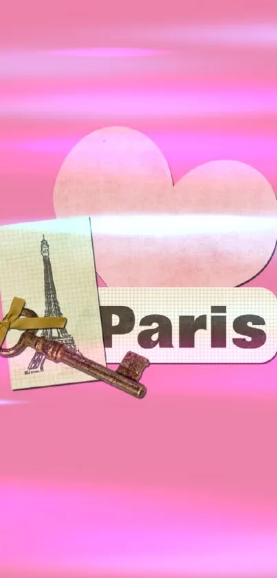 Paris themed mobile wallpaper with pink heart and Eiffel Tower sketch.