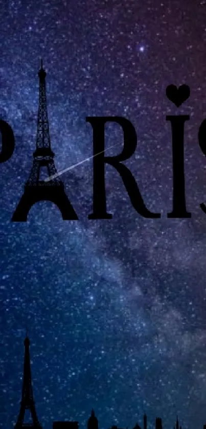 Paris skyline wallpaper with Eiffel Tower and starry night sky.