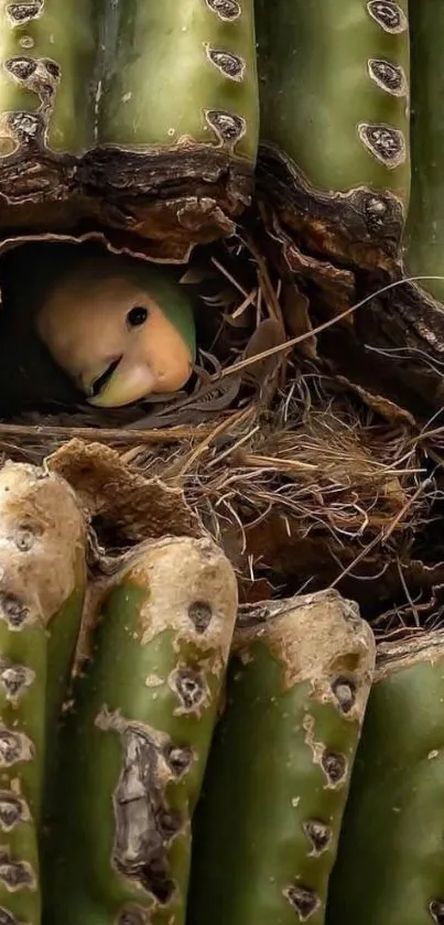 Parrot nestled in a cactus, exotic mobile wallpaper.