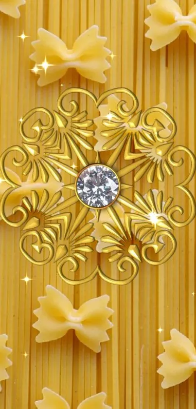 Mobile wallpaper featuring yellow bow-tie pasta and spaghetti pattern.