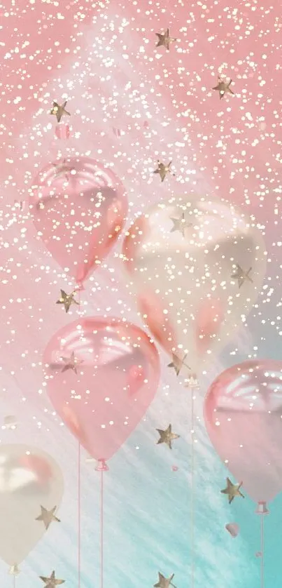 Pastel-themed mobile wallpaper with balloons and stars.