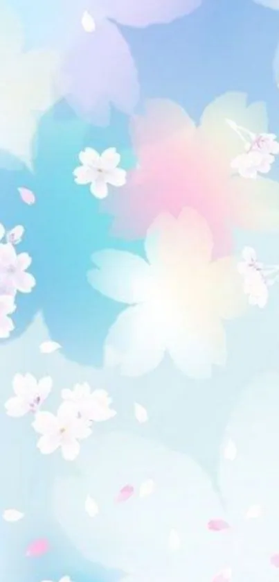 Pastel cherry blossoms with a serene blue background.