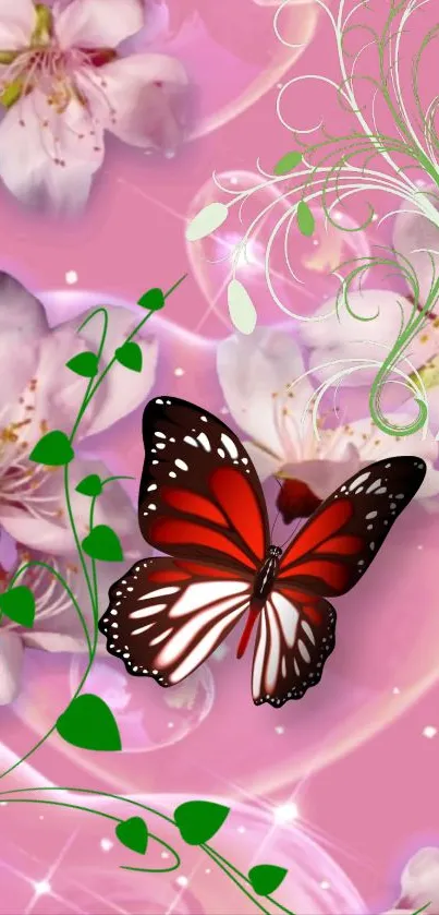 Delicate blossoms and bubbles on a pink background wallpaper.