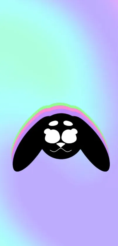 Minimalist black bunny with pastel rainbow gradient background.