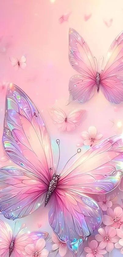 Fantasy pink butterfly art with floral design on mobile wallpaper.
