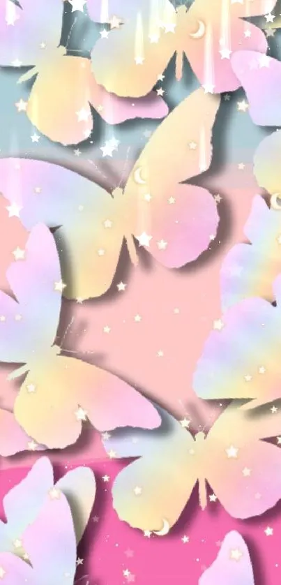 Dreamy pastel butterfly wallpaper with stars.