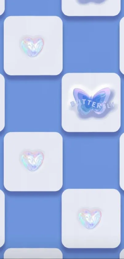 Pastel butterfly pattern wallpaper with blue background.