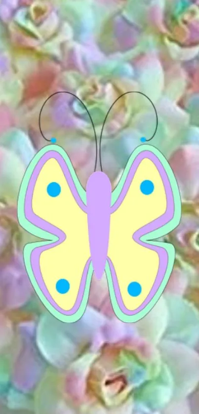 Pastel colored butterfly with floral background wallpaper.