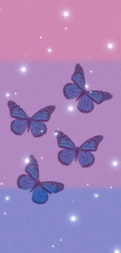 Lavender wallpaper with butterflies and stars.