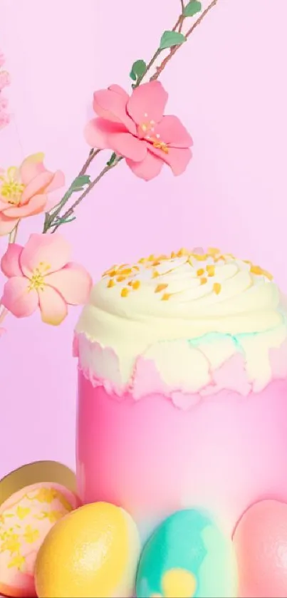 Pastel cake with pink flowers mobile wallpaper.