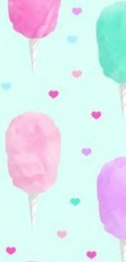 Pastel cotton candy and heart wallpaper pattern for phones.