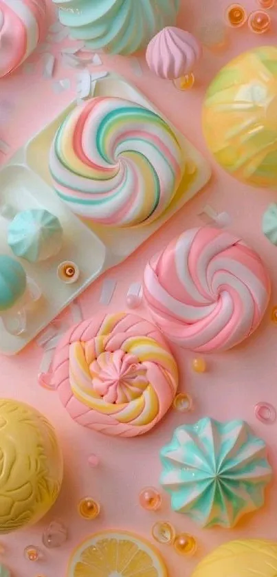 Colorful pastel candy pattern with swirls.