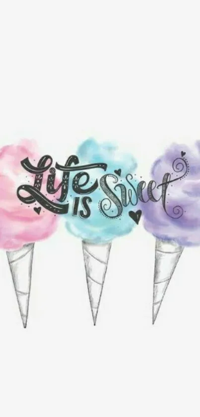 Pastel cotton candy cones with 'Life is Sweet' text.