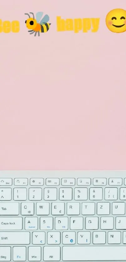 Bee happy minimalist pastel mobile wallpaper with desk setup.