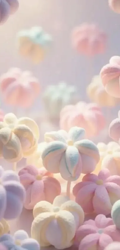 Pastel-colored candy blossoms creating a dreamy floral wallpaper.