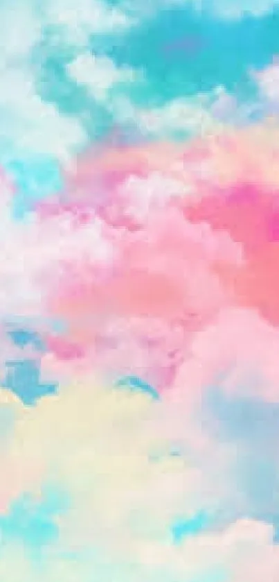 Pastel clouds mobile wallpaper with blue and pink hues, creating a serene atmosphere.