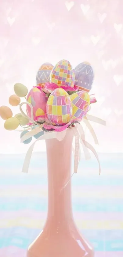 Pastel colored Easter egg decoration in a vase.