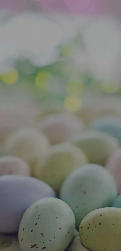 Pastel colored Easter eggs scattered softly.