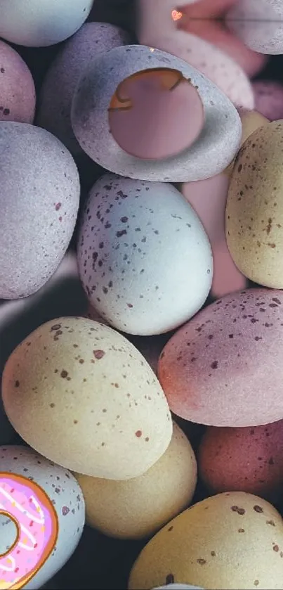 Mobile wallpaper with pastel-colored Easter eggs.