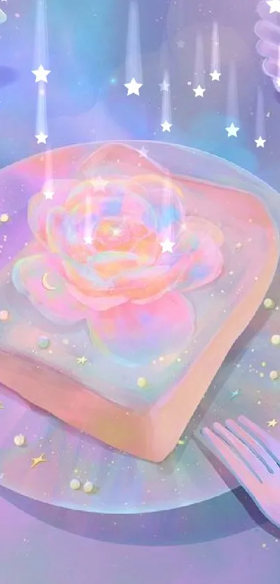 Pastel-themed breakfast art with dreamy colors and rose toast on a mobile wallpaper.