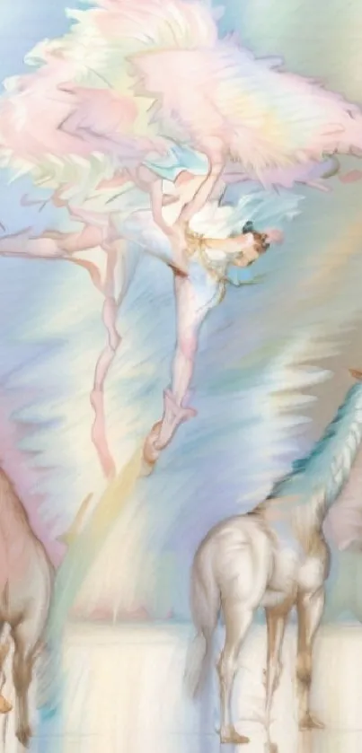 Whimsical pastel fantasy with ballet dancer and surreal creatures.