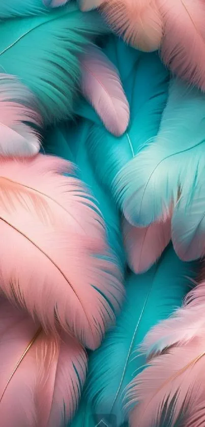 Pastel pink and turquoise feathers mobile wallpaper.