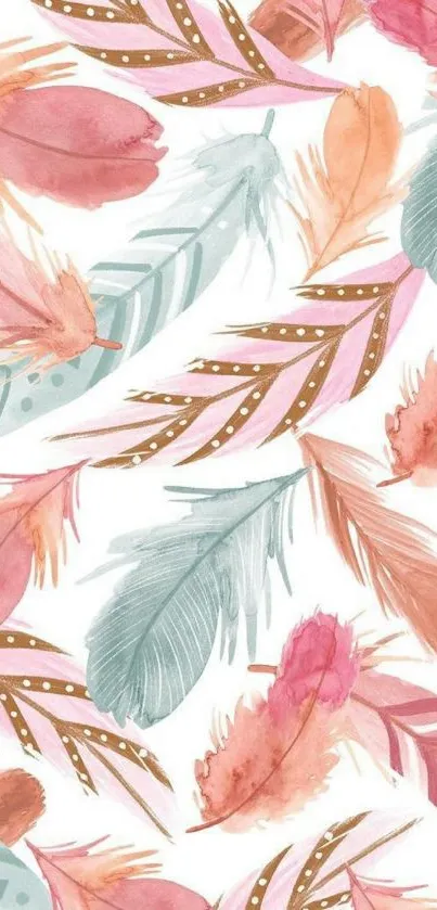 Pastel feather mobile wallpaper with artistic design in elegant colors.