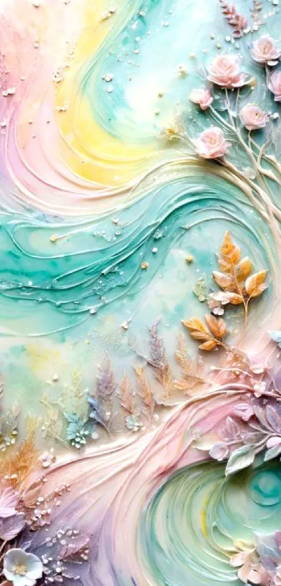 Beautiful abstract floral art with pastel swirls and flowers.