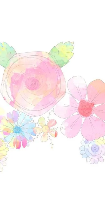 A soft pastel floral watercolor wallpaper with delicate flowers on a mobile background.