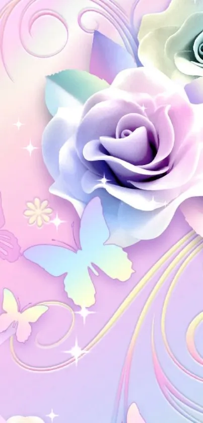 Pastel floral and butterfly mobile wallpaper with soothing colors.