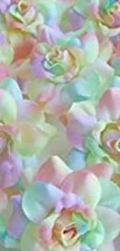 Pastel floral pattern with soft rainbow hues on a mobile wallpaper.