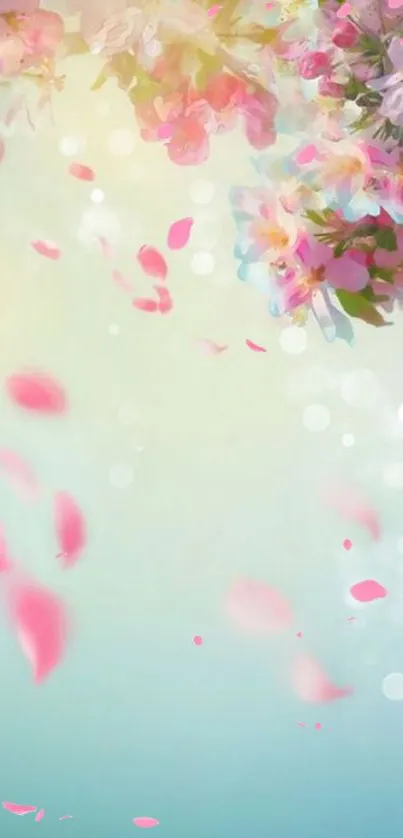 Pastel floral wallpaper with pink petals.