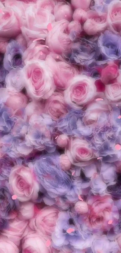 Dreamy pink and purple floral wallpaper for mobile screen.