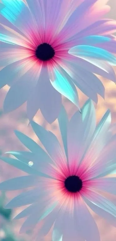 Pastel flowers with pink and turquoise hues.
