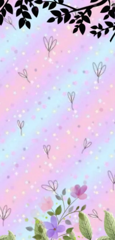 Pastel background with flowers and leaves design.