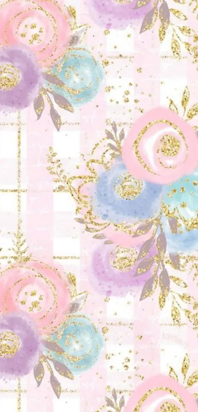 Pastel floral wallpaper with glitter accents.