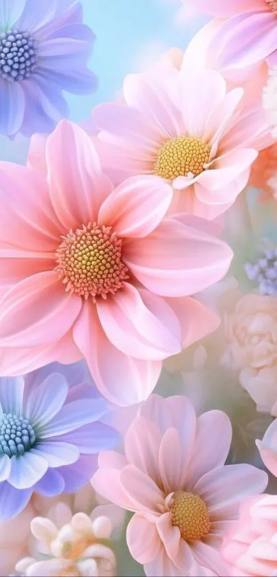Delicate pastel flowers with soft pink hues