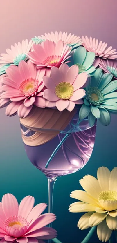 Aesthetic pastel flowers in a glass vase wallpaper.