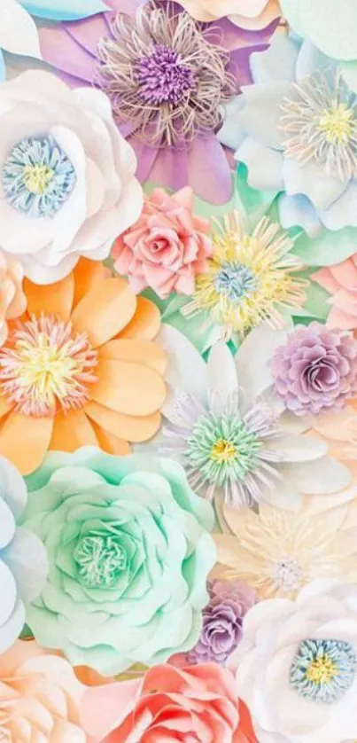 Intricate pastel paper flowers mobile wallpaper.