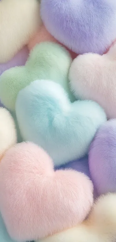 Fluffy pastel hearts creating a cozy pattern.